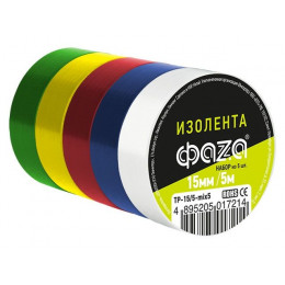 Изолента ПВХ 15ммх5м комплект 5 цветов ФАZА