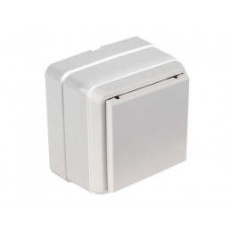 Розетка 1-ая (открытая, с/з, с крышкой, керамика) белая, BRON, MUTLUSAN