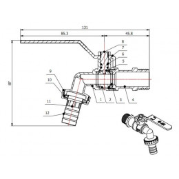 Кран водоразборный 1/2" нар. настенный со штуцером, AV Engineering
