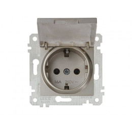 Розетка 1-ая (скрытая, без рамки, с/з, с крышкой) титан, RITA, MUTLUSAN