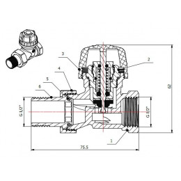 Кран вентильный прямой 1/2" вн.-нар. для радиатора под термоголову, AV Engineering