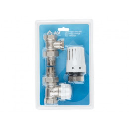 Комплект кранов прямой 1/2" для радиатора с термоголовкой, AV Engineering (инд. упак.)