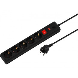 Фильтр сетевой 5м (5 роз., 2,2кВт, с/з, выкл, ПВС 3х0,75) черный Юпитер