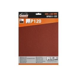 Шлифлист 230х280мм Р120 бум.осн. 5шт. GEPARD (GP5011-120)