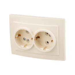 Розетка 2-ая (скрытая, с/з) бежевая, Стандарт, Юпитер