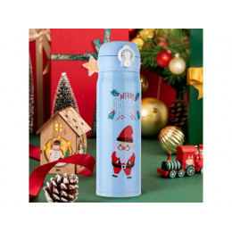 Термос, 500 мл, нержавеющая сталь, MERRY CHRISTMAS, голубой, Санта, PERFECTO LINEA