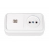 Блок выкл. 1 клав. + розетка (открытая, с/з) со световой индикацией, белая, Пралеска, BYLECTRICA