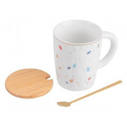 Кружка керамическая с крышкой и ложкой, 360 мл., Autumn foliages, PERFECTO LINEA