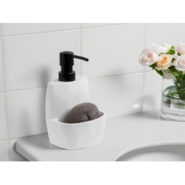 Диспенсер (дозатор) для моющего средства с подставкой для губки SYMPHONY, белый, PERFECTO LINEA