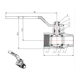 Кран шаровый 1/2" нар.-вн. ручка PN30, AV Engineering