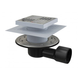 Сливной трап 150х150/50/75, боковой сток, решетка – нерж. сталь, гидрозатвор – комб. Alcaplast