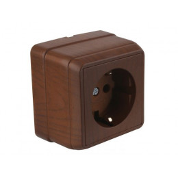 Розетка 1-ая (открытая, с/з) орех, BRON, MUTLUSAN