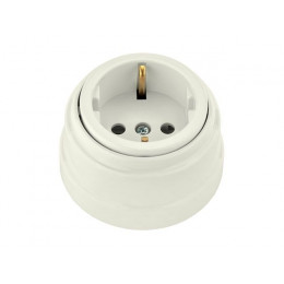 Розетка 1-ая (открытая, с/з) бежевая, Ретро, BYLECTRICA