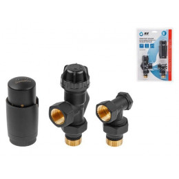 Комплект кранов осевой 1/2" для радиатора Черный, AV Engineering (инд. упак.)