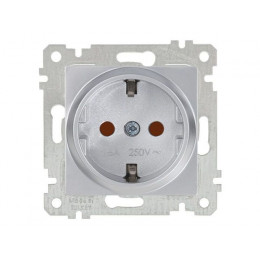 Розетка 1-ая (скрытая, без рамки, с/з, шторки) серебро, RITA, MUTLUSAN