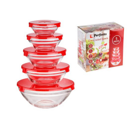 Набор салатников стеклянных с крышками 5шт., Позитиво (Positivo), PERFECTO LINEA