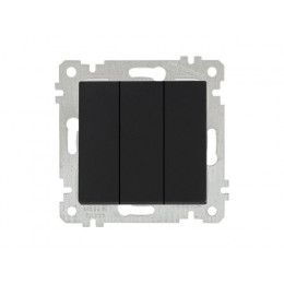 Выключатель 3-клав. (скрытый, без рамки, пруж. зажим) черный, RITA, MUTLUSAN