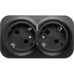 Розетка 2-ая (открытая, с/з) черная, Bailly, LEIDEN ELECTRIC