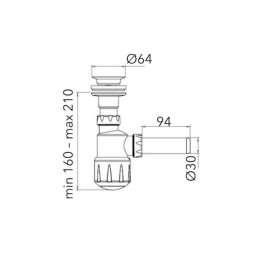 Сифон для умывальника с разборным выпуском 64мм, с гибкой трубой 1 1/4", AV Engineering