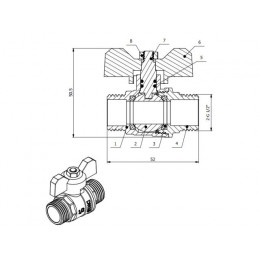 Кран шаровый 1/2" нар.-нар. бабочка PN30, AV Engineering