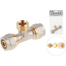 Тройник 16(2.0) х 1/2" нар. х 16(2.0) для труб PEX, AV Engineering (инд. упак.)