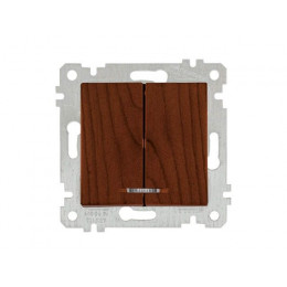Выключатель 2-клав. (с подсветкой, скрытый, без рамки, винт. зажим) орех, RITA, MUTLUSAN