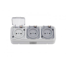 Розетка 3-ая (открытая, б/з, брызг. защ.) серая, Пралеска Аква, Bylectrica