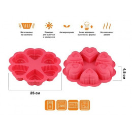 Форма для выпечки, силиконовая, круглая на 6 сердец, 25 х 4.5 см, FRUIT DOVE, PERFECTO LINEA