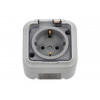 Розетка 1-ая (открытая, с/з, брызг. защ.) серая, Пралеска Аква, Bylectrica