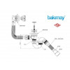 Сифон для ванны автомат U-образный с выпуском и переливом (Lt), с гибкой трубой 40х40/50, BAKIMAY