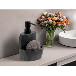 Диспенсер (дозатор) для моющего средства с подставкой для губки SYMPHONY, черный, PERFECTO LINEA