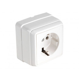 Розетка 1-ая (открытая, с/з) белая, BRON, MUTLUSAN