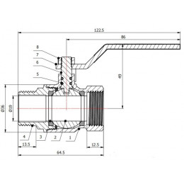Кран шаровый 3/4" нар.-вн. ручка PN40, AV Engineering