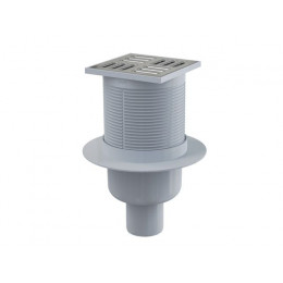 Сливной трап 105х105/50, подводка – прямая, решетка – нерж. сталь, гидрозатвор – мокрый, Alcaplast