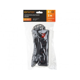 Удлинитель 3м (3 роз., 2,2кВт, б/з, выкл, ПВС 2х0,75) черный, Юпитер