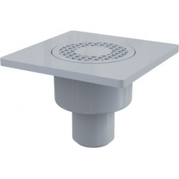 Сливной трап 150х150/50, прямой сток, решетка серая, гидрозатвор мокрый, Alcaplast