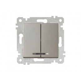 Выключатель 2-клав. (с подсветкой, скрытый, без рамки, винт. зажим) титан, RITA, MUTLUSAN