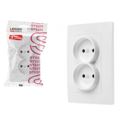Розетка 2-ая (скрытая, б/з) белая, Steen, LEIDEN ELECTRIC