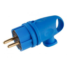 Вилка угловая с ушком (с/з, 16А, 250В) каучук, синяя Юпитер