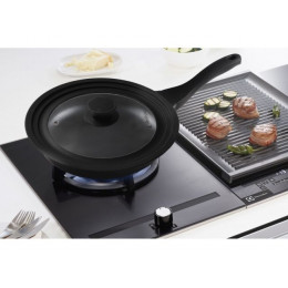 Крышка стеклянная, 240-260-280 мм, с силиконовым ободом, круглая, черная, PERFECTO LINEA