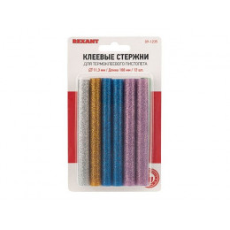Клеевые стержни d=11,3 мм, L=100 мм, цветные с блестками (упак. 12 шт.) (блистер) REXANT