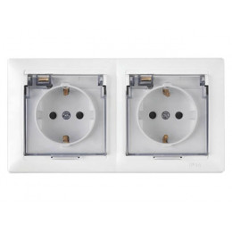 Розетка 2-ая (cкрытая, с/з, брызг. защ.) белая, Стиль, Bylectrica