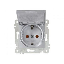 Розетка 1-ая (скрытая, без рамки, с/з, шторки,с крышкой) серебро, RITA, MUTLUSAN