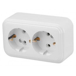 Розетка 2-ая (открытая, с/з) белая, Стандарт, Юпитер