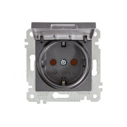 Розетка 1-ая (скрытая, без рамки, с/з, шторки, с крышкой) дымчатая, RITA, MUTLUSAN