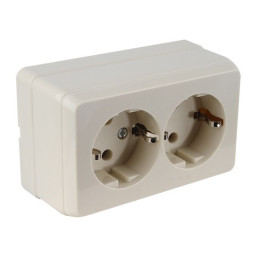 Розетка 2-ая (открытая, с/з, керамика) кремовая, BRON, MUTLUSAN