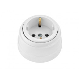 Розетка 1-ая (открытая, с/з) белая, Ретро, BYLECTRICA