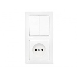 Блок выкл. 2 клав. + розетка (скрытая, б/з) белая, Стиль, Bylectrica
