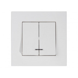 Выключатель 2-клав. (с подсветкой, скрытый, винт. зажим) белый, RITA, MUTLUSAN