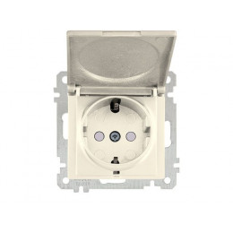 Розетка 1-ая (скрытая, без рамки, с/з, шторки,с крышкой) кремовая, DARIA, MUTLUSAN